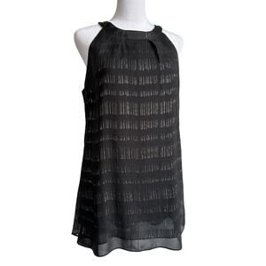 White House Black Market Silk Halter Top Blouse Hi Lo Hem Silver Gold NWT Sz 10